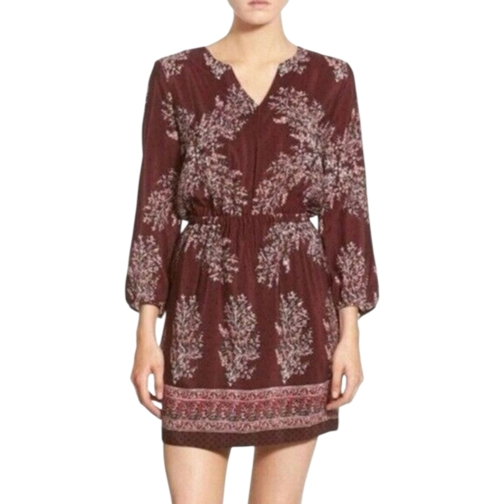 Madewell Wine‎ Floral Silk Chiffon Dress Size 0